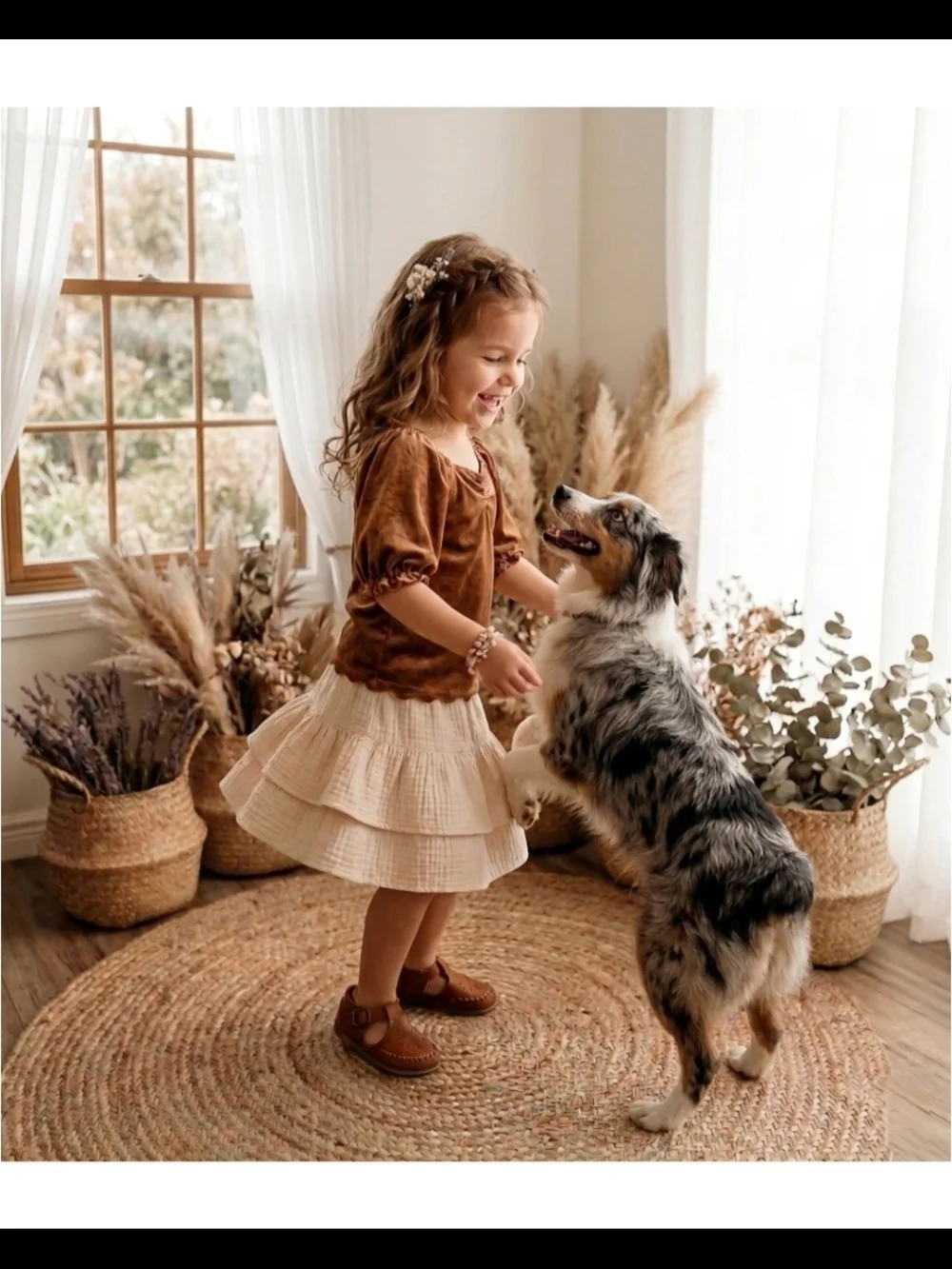 🌿Old Navy | 4T Tan Velvet Puff Sleeve Top Boho Cottagecore